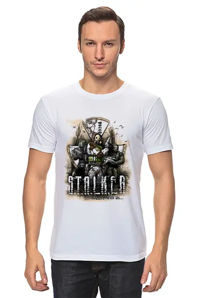 Заказать мужскую футболку в Москве. Футболка классическая сталкер 2 от Max Sima - готовые дизайны и нанесение принтов.