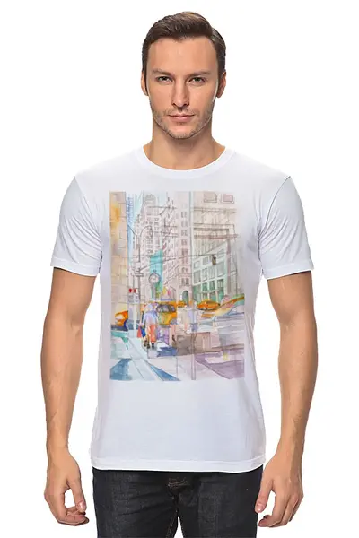 Заказать мужскую футболку в Москве. Футболка классическая Отражения в стеклах Нью Йорка от artoutloop - готовые дизайны и нанесение принтов.