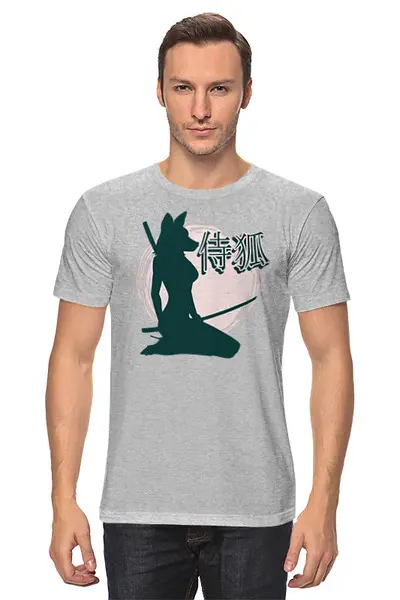 Заказать мужскую футболку в Москве. Футболка классическая Лиса Самурай от oneredfoxstore@gmail.com - готовые дизайны и нанесение принтов.