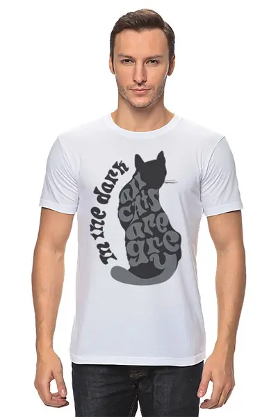 Заказать мужскую футболку в Москве. Футболка классическая Gray cat от frau - готовые дизайны и нанесение принтов.