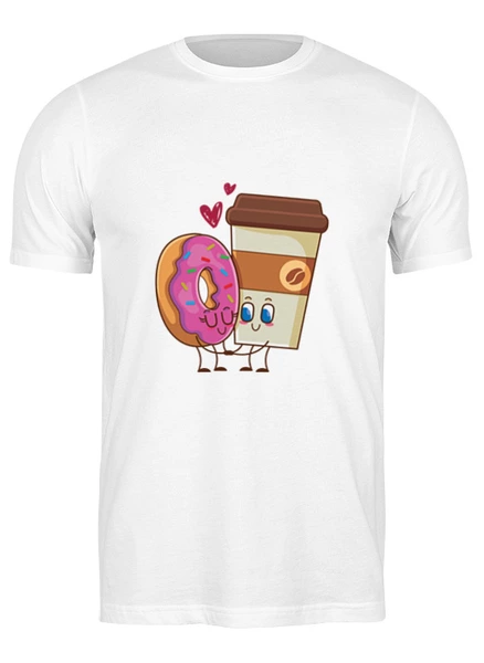 Заказать мужскую футболку в Москве. Футболка классическая Любовь кофе и пончик от 228design  - готовые дизайны и нанесение принтов.