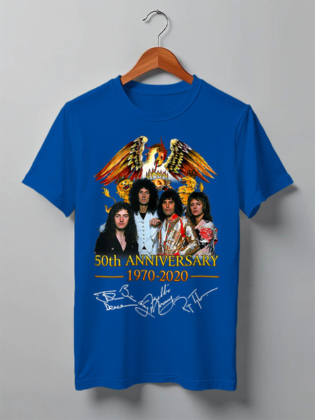 Заказать мужскую футболку в Москве. Футболка классическая Queen 50th Anniversary 1970-2020_ от balden - готовые дизайны и нанесение принтов.