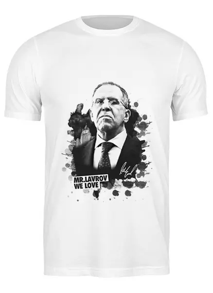 Заказать мужскую футболку в Москве. Футболка классическая Mr. Lavrov we love от Design Ministry - готовые дизайны и нанесение принтов.