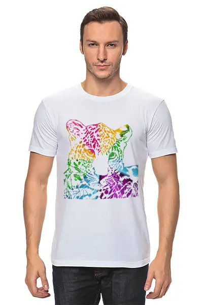 Заказать мужскую футболку в Москве. Футболка классическая Радужный леопард от valezar - готовые дизайны и нанесение принтов.