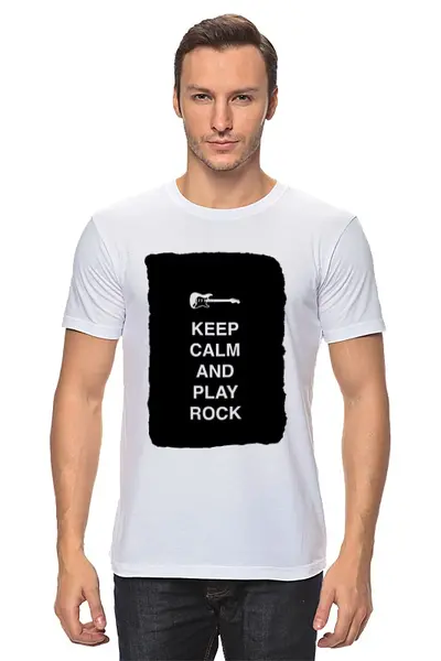 Заказать мужскую футболку в Москве. Футболка классическая Keep calm and play rock от zen4@bk.ru - готовые дизайны и нанесение принтов.