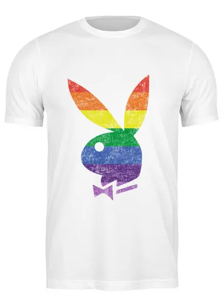 Заказать мужскую футболку в Москве. Футболка классическая Радужный кролик от PlayboyRussia.com - готовые дизайны и нанесение принтов.