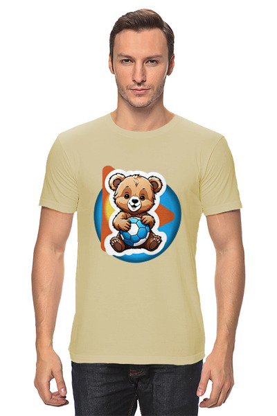 Заказать мужскую футболку в Москве. Футболка классическая медвежонок и мяч от evragka  - готовые дизайны и нанесение принтов.
