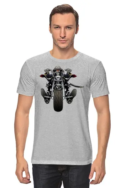 Заказать мужскую футболку в Москве. Футболка классическая Скелетон на мотоцикле от T-shirt print  - готовые дизайны и нанесение принтов.