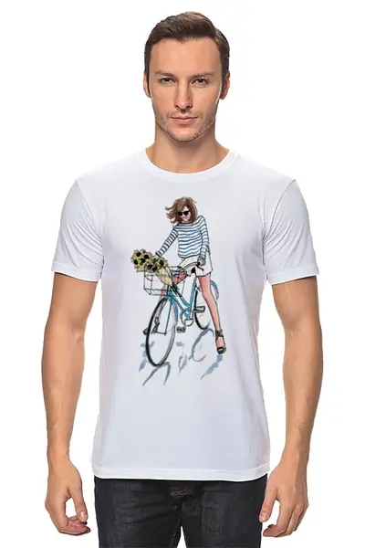 Заказать мужскую футболку в Москве. Футболка классическая Девушка на велосипеде  от ПРИНТЫ ПЕЧАТЬ  - готовые дизайны и нанесение принтов.