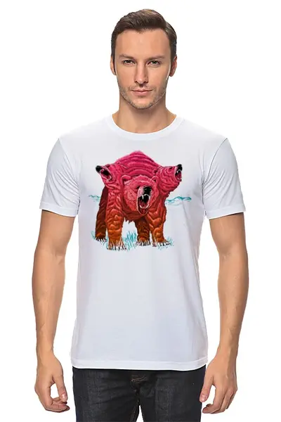 Заказать мужскую футболку в Москве. Футболка классическая Трёхголовый Медведь от printik - готовые дизайны и нанесение принтов.