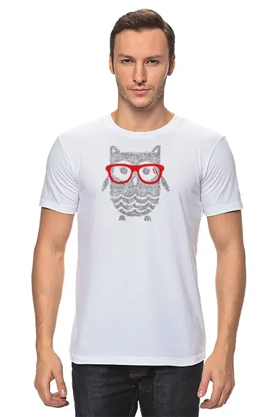 Заказать мужскую футболку в Москве. Футболка классическая Сова-хипстер от byromul - готовые дизайны и нанесение принтов.