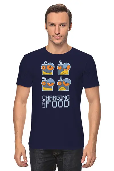 Заказать мужскую футболку в Москве. Футболка классическая Charging with food от Feinerburger  - готовые дизайны и нанесение принтов.