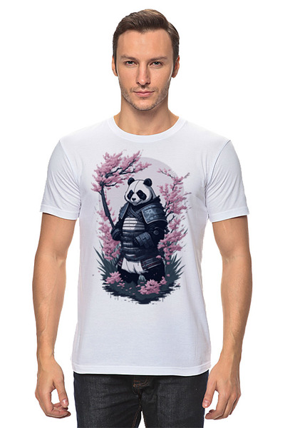 Заказать мужскую футболку в Москве. Футболка классическая Панда самурай от Павел Азаренков - готовые дизайны и нанесение принтов.