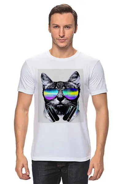 Заказать мужскую футболку в Москве. Футболка классическая  Кот в очках от THE_NISE  - готовые дизайны и нанесение принтов.
