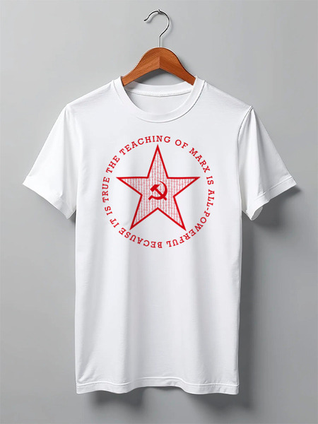 Заказать мужскую футболку в Москве. Футболка классическая Communism will win от Анастасия Шатова - готовые дизайны и нанесение принтов.