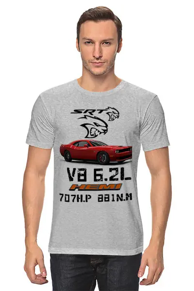 Заказать мужскую футболку в Москве. Футболка классическая Dodge Challenger HELL CAT SRT от TheAndarz  - готовые дизайны и нанесение принтов.