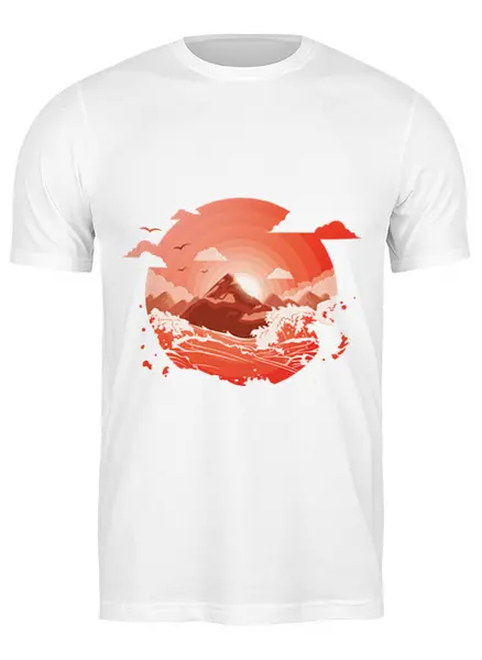 Заказать мужскую футболку в Москве. Футболка классическая Красный рассвет над горами от goljakovai@mail.ru - готовые дизайны и нанесение принтов.