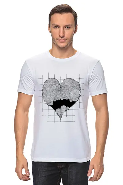 Заказать мужскую футболку в Москве. Футболка классическая Сердце загогулистое черно-белое от Анна - готовые дизайны и нанесение принтов.