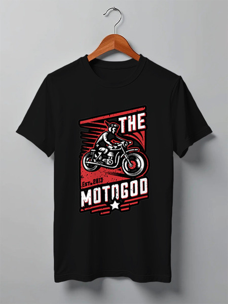 Заказать мужскую футболку в Москве. Футболка классическая The Motogod от direktar94 - готовые дизайны и нанесение принтов.