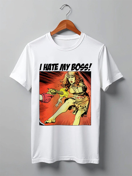 Заказать мужскую футболку в Москве. Футболка классическая I Hate My Boss! от OEX design - готовые дизайны и нанесение принтов.