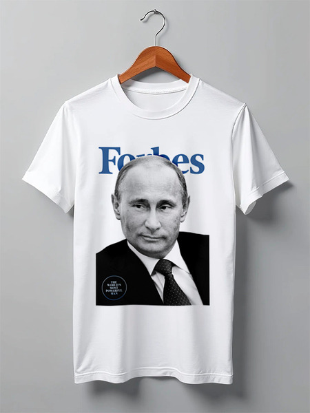 Заказать мужскую футболку в Москве. Футболка классическая Putin Forbes от Design Ministry - готовые дизайны и нанесение принтов.