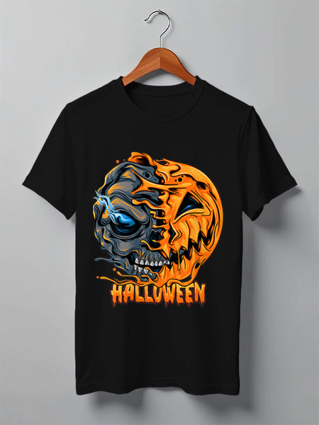 Заказать мужскую футболку в Москве. Футболка классическая Halloween - Лицо тыква-зомби от printeriumstore@gmail.com - готовые дизайны и нанесение принтов.