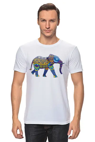 Заказать мужскую футболку в Москве. Футболка классическая Индийский Слон от BeliySlon - готовые дизайны и нанесение принтов.