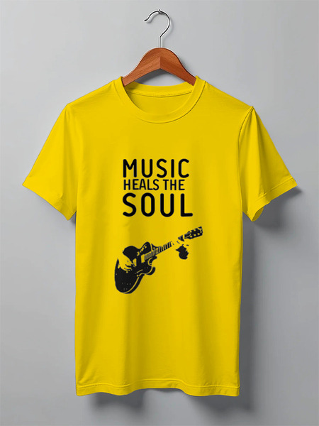 Заказать мужскую футболку в Москве. Футболка классическая Music heals the soul от Aleksey Sinyakov - готовые дизайны и нанесение принтов.