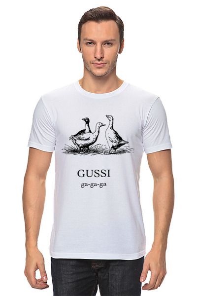 Заказать мужскую футболку в Москве. Футболка классическая Гуси Гуси. Га га га от Roman Buzunov - готовые дизайны и нанесение принтов.