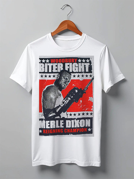 Заказать мужскую футболку в Москве. Футболка классическая Walking Dead Merle Dixon Biter Fight от redneck - готовые дизайны и нанесение принтов.