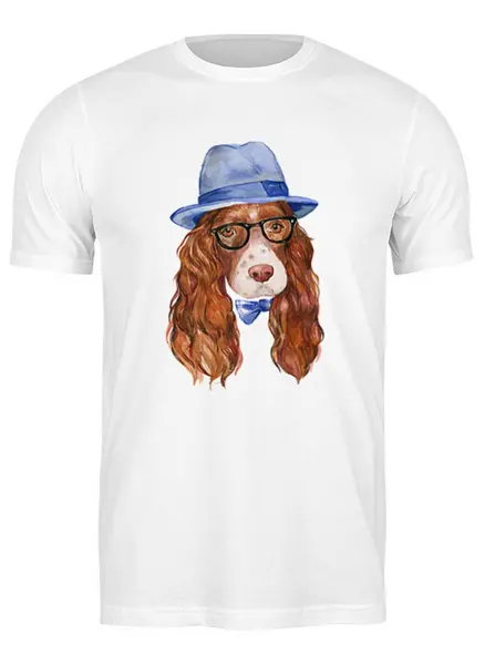 Заказать мужскую футболку в Москве. Футболка классическая собака хипстер от t.mitrushova@gmail.com - готовые дизайны и нанесение принтов.