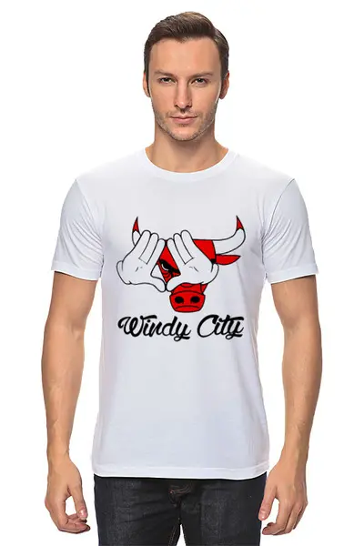 Заказать мужскую футболку в Москве. Футболка классическая Бык (Cgicago Bulls) от Zamula - готовые дизайны и нанесение принтов.