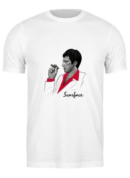 Заказать мужскую футболку в Москве. Футболка классическая Тони Монтана (Лицо со Шрамом) от fanart - готовые дизайны и нанесение принтов.