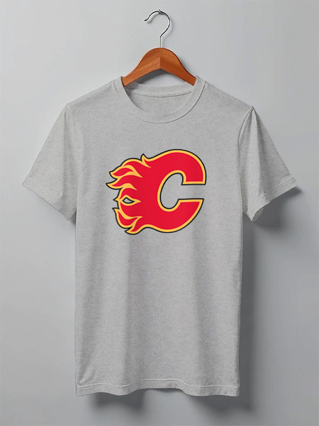Заказать мужскую футболку в Москве. Футболка классическая Calgary Flames / NHL Canada от KinoArt - готовые дизайны и нанесение принтов.