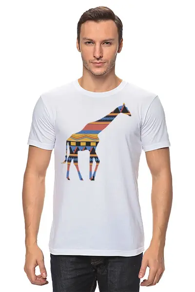 Заказать мужскую футболку в Москве. Футболка классическая Жираф от BeliySlon - готовые дизайны и нанесение принтов.
