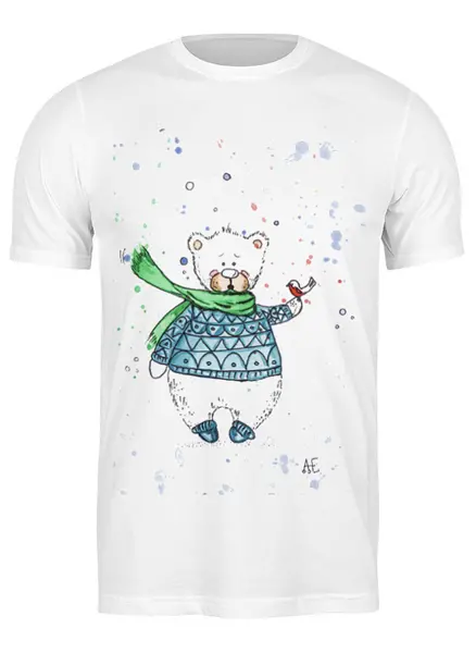 Заказать мужскую футболку в Москве. Футболка классическая Белый мишка от elenavishenka@yandex.ru - готовые дизайны и нанесение принтов.