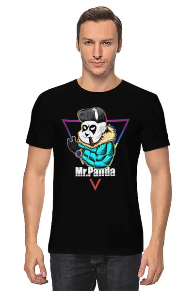 Заказать мужскую футболку в Москве. Футболка классическая Мистер Панда от Print design  - готовые дизайны и нанесение принтов.
