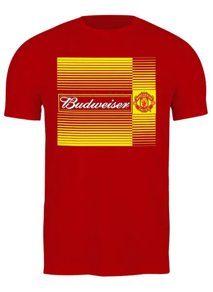 Заказать мужскую футболку в Москве. Футболка классическая Budweiser Manchester United от balden - готовые дизайны и нанесение принтов.