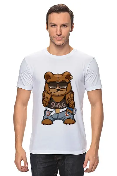 Заказать мужскую футболку в Москве. Футболка классическая Swag мишка от Sergio Happy - готовые дизайны и нанесение принтов.