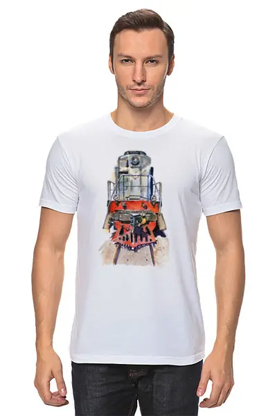 Заказать мужскую футболку в Москве. Футболка классическая Ретро поезд от Виктория  - готовые дизайны и нанесение принтов.