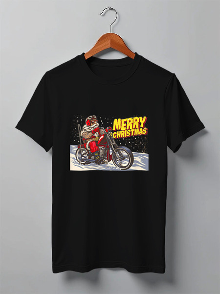 Заказать мужскую футболку в Москве. Футболка классическая SANTA MOTO от balden - готовые дизайны и нанесение принтов.