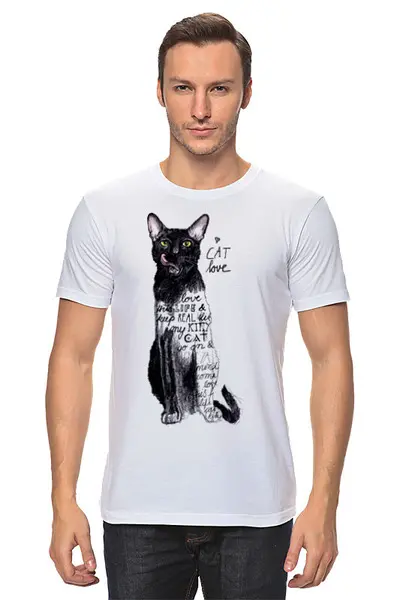 Заказать мужскую футболку в Москве. Футболка классическая Я люблю кота от ПРИНТЫ ПЕЧАТЬ  - готовые дизайны и нанесение принтов.
