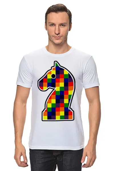 Заказать мужскую футболку в Москве. Футболка классическая Конь (Шахматы) от trugift - готовые дизайны и нанесение принтов.