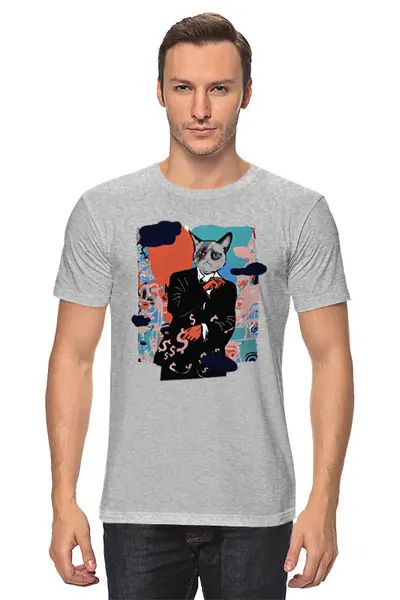 Заказать мужскую футболку в Москве. Футболка классическая Городской котик от Print design  - готовые дизайны и нанесение принтов.