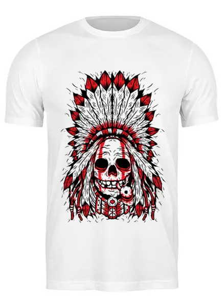 Заказать мужскую футболку в Москве. Футболка классическая Скелет в индейской шляпе от YellowCloverShop - готовые дизайны и нанесение принтов.