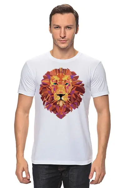 Заказать мужскую футболку в Москве. Футболка классическая Лев (Lion) от trugift - готовые дизайны и нанесение принтов.