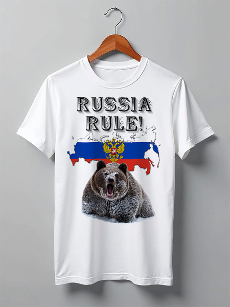 Заказать мужскую футболку в Москве. Футболка классическая Russia rule! классик от maslenitsyn@ya.ru - готовые дизайны и нанесение принтов.