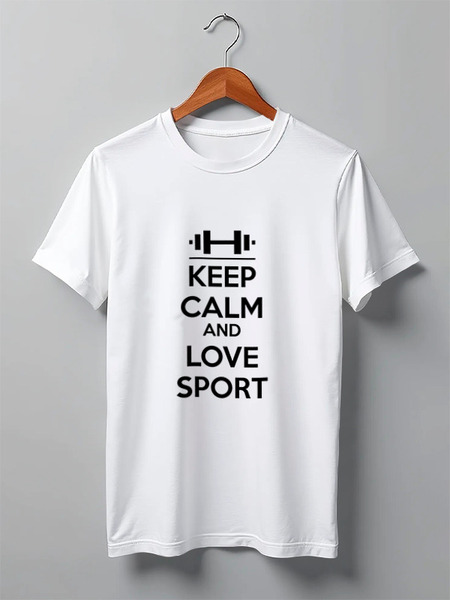 Заказать мужскую футболку в Москве. Футболка классическая Keep calm and love sport от sabirzanov2015@mail.ru - готовые дизайны и нанесение принтов.