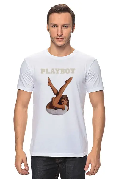 Заказать мужскую футболку в Москве. Футболка классическая Playboy Девушка от PlayboyRussia.com - готовые дизайны и нанесение принтов.