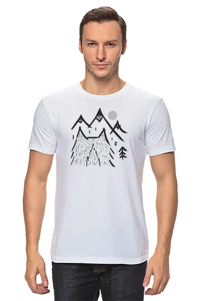 Заказать мужскую футболку в Москве. Футболка классическая Cat and Mountains от oneredfoxstore@gmail.com - готовые дизайны и нанесение принтов.